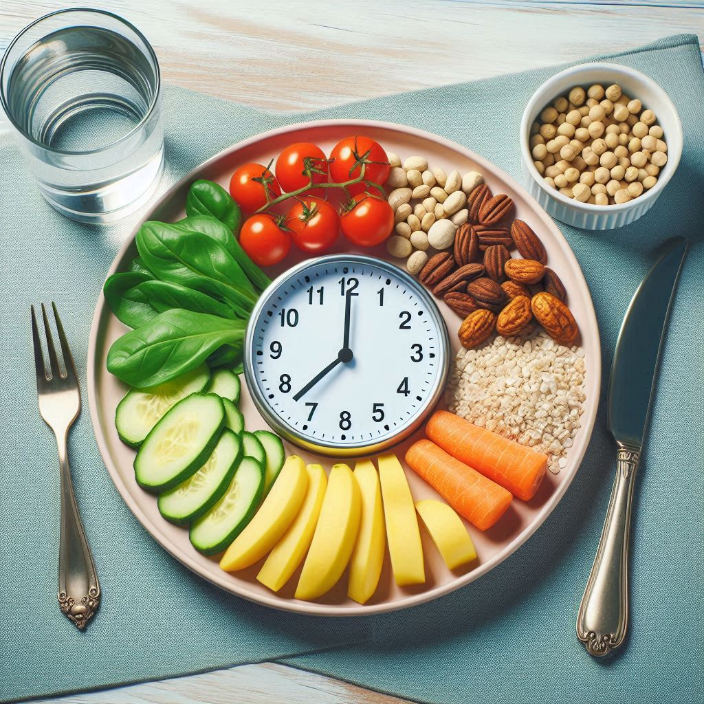  A balanced meal plate with a clock