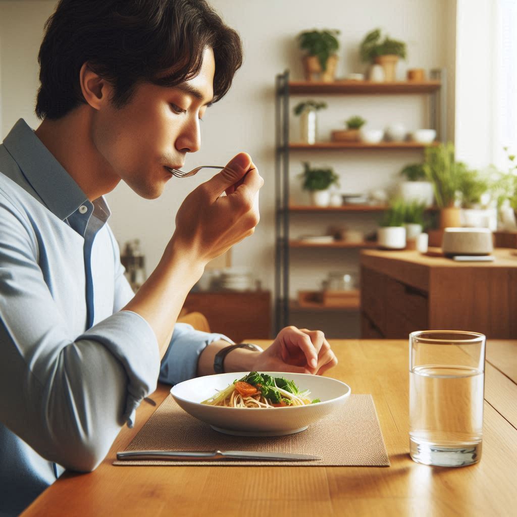 a man eating a bowl of food