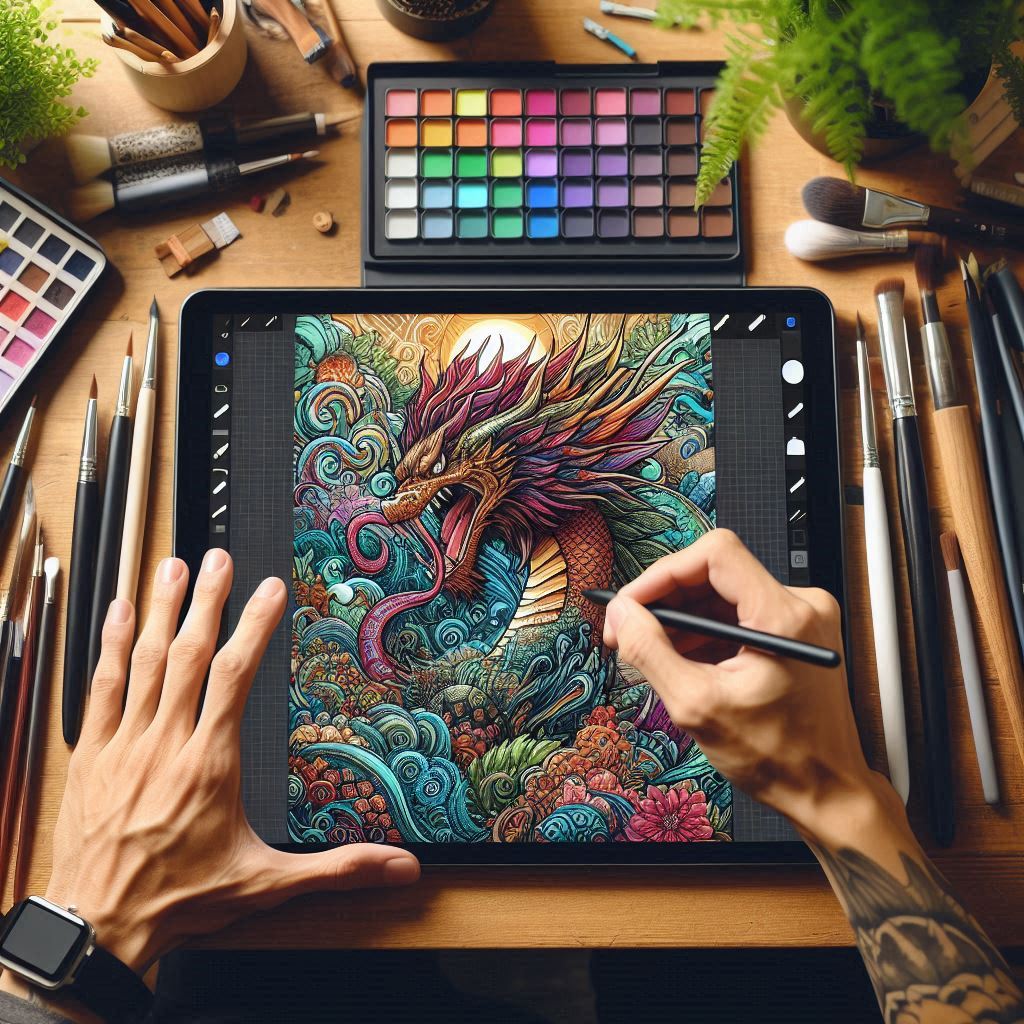 A digital artist working on a vibrant