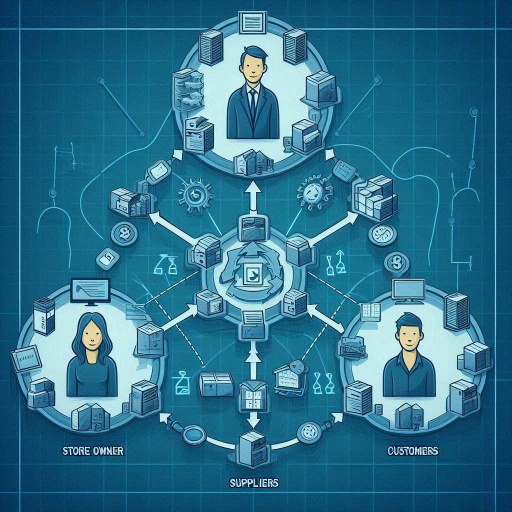 A detailed illustration showing the dropshipping business model